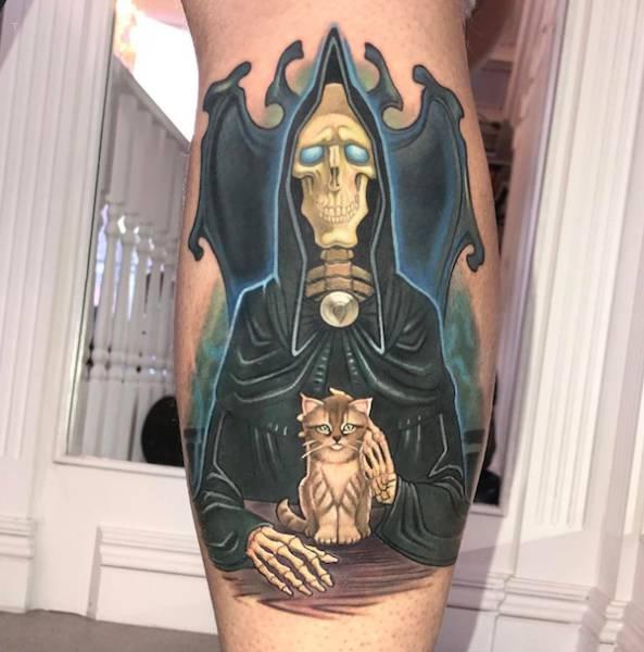 tattoo, Death Death holding a cat