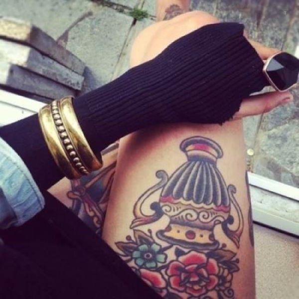 tattoo, Oldschool Vase Oldschool vase leg tattoo