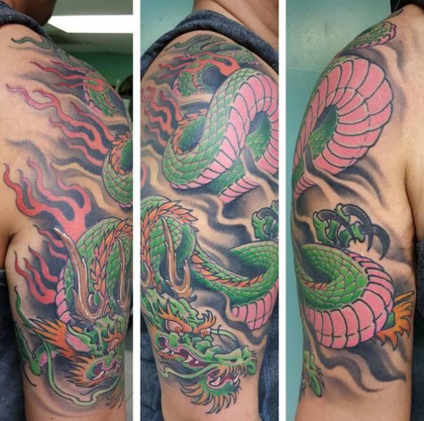 tattoo, Dragon Shoulder Coloured shoulder tattoo of a dragon