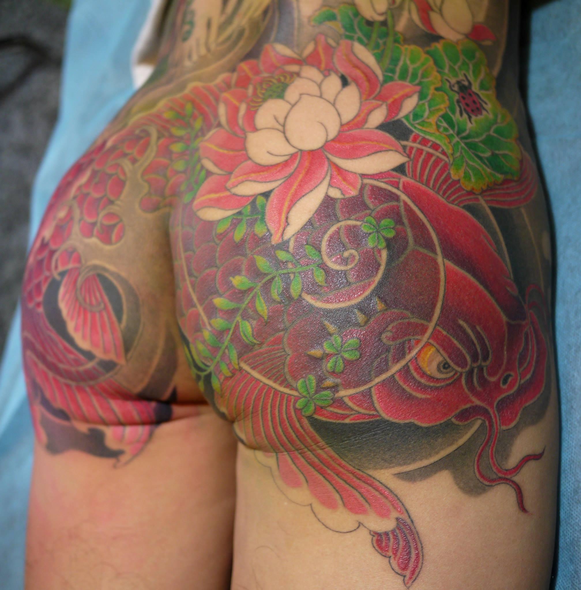 Girl with Japanese ass tattoo