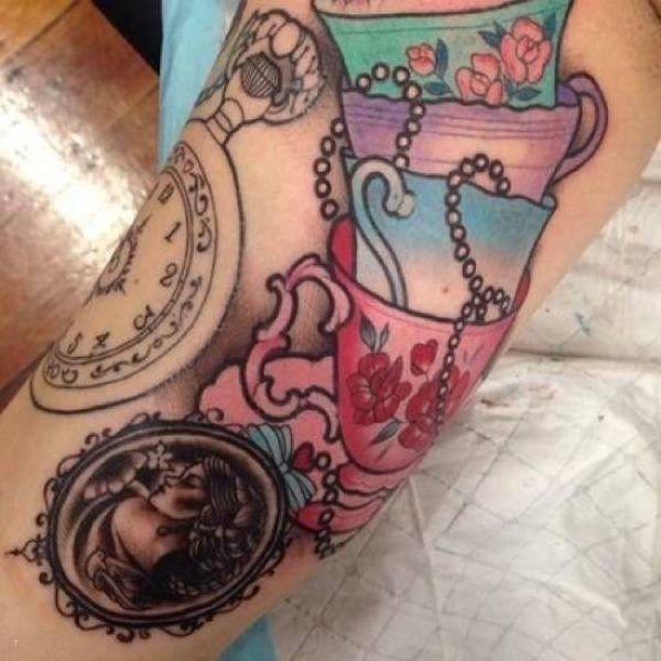 tattoo, Cups Colourful stack of cups