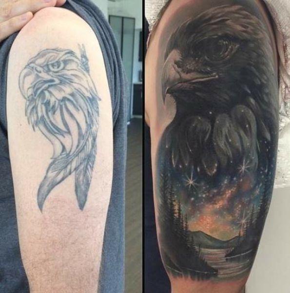 tattoo, Eagle Cover Up Before and after of an eagle cover up