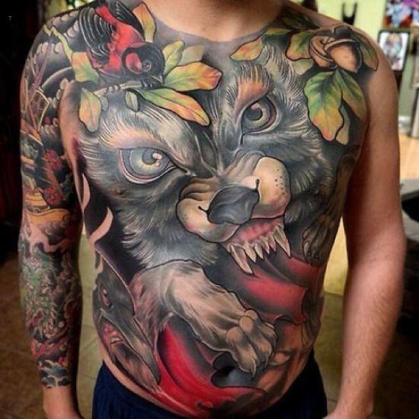 tattoo, Ful Front Wolf Full front body baby wolf tattoo