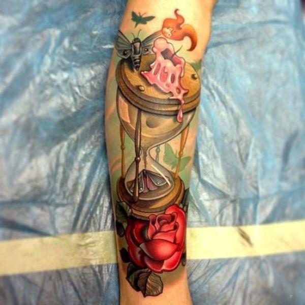 tattoo, Hourglass hourglass candle and a rose.