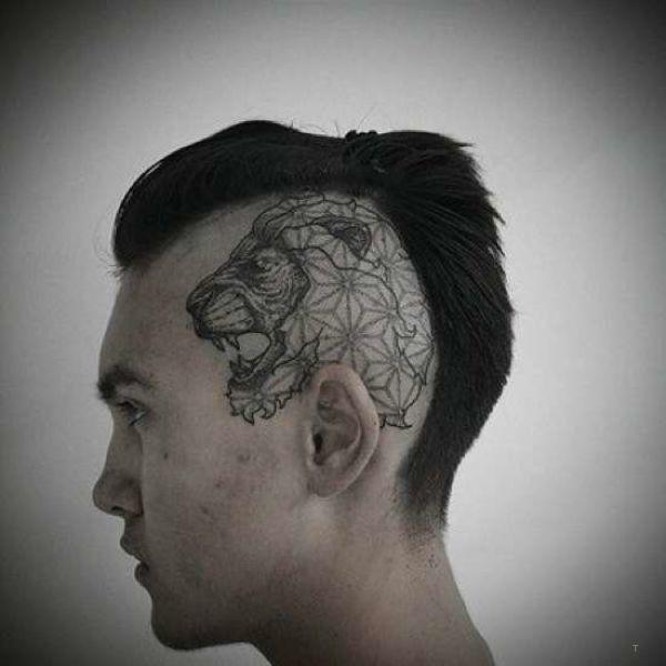 tattoo, Lion Geometric Head Tattoo Geometric style head tattoo of a lion