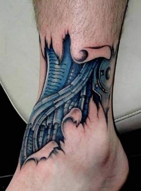 tattoo, Mechanic Mechanical style ankle tattoo, it looks like a robot.