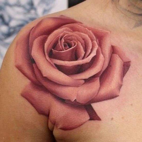 tattoo, Pink Rose Realistic pink rose shoulder tattoo