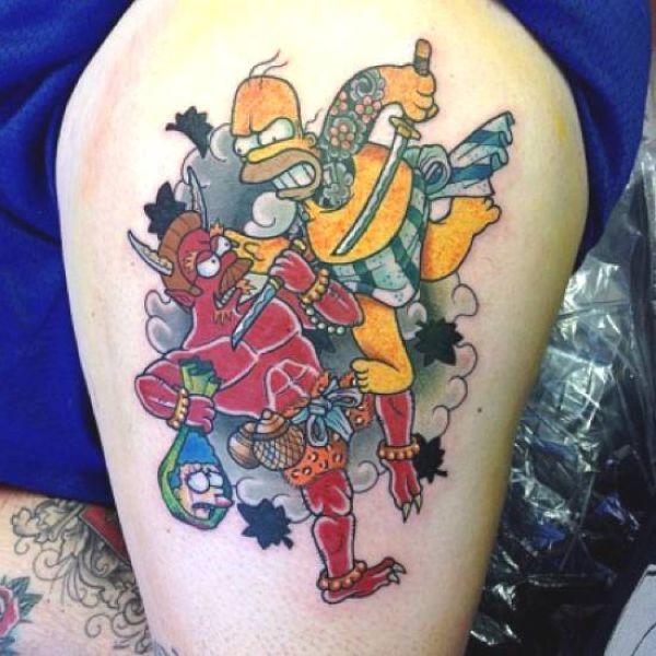 tattoo, Simpsons Samurai Fight Ned flanders fighting with homer from the simpsons, done in samurai style