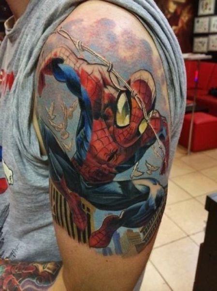 tattoo, Spiderman Spiderman shooting a web shoulder tattoo