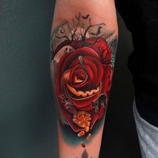 tattoo, Spooky Rose Rose in Halloween style